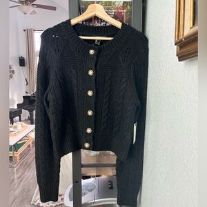 Forever 21 Black Knit Cardigan with Gold Buttons